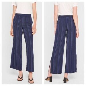 Club Monaco Women's Blue Striped Shiny Wide Rib Full Length Pants Size 2/4/6 NWT